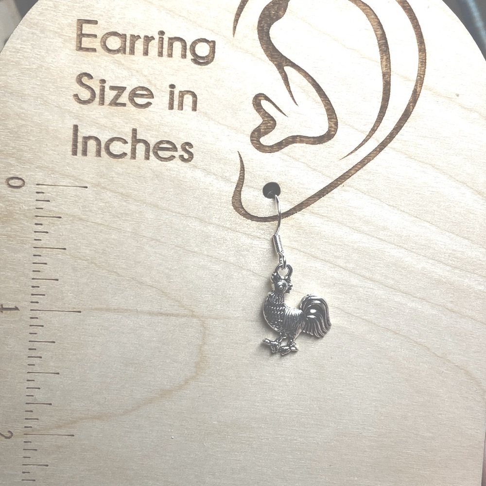 New Antiqued Silvertone Rooster Earrings - Picture 3 of 3